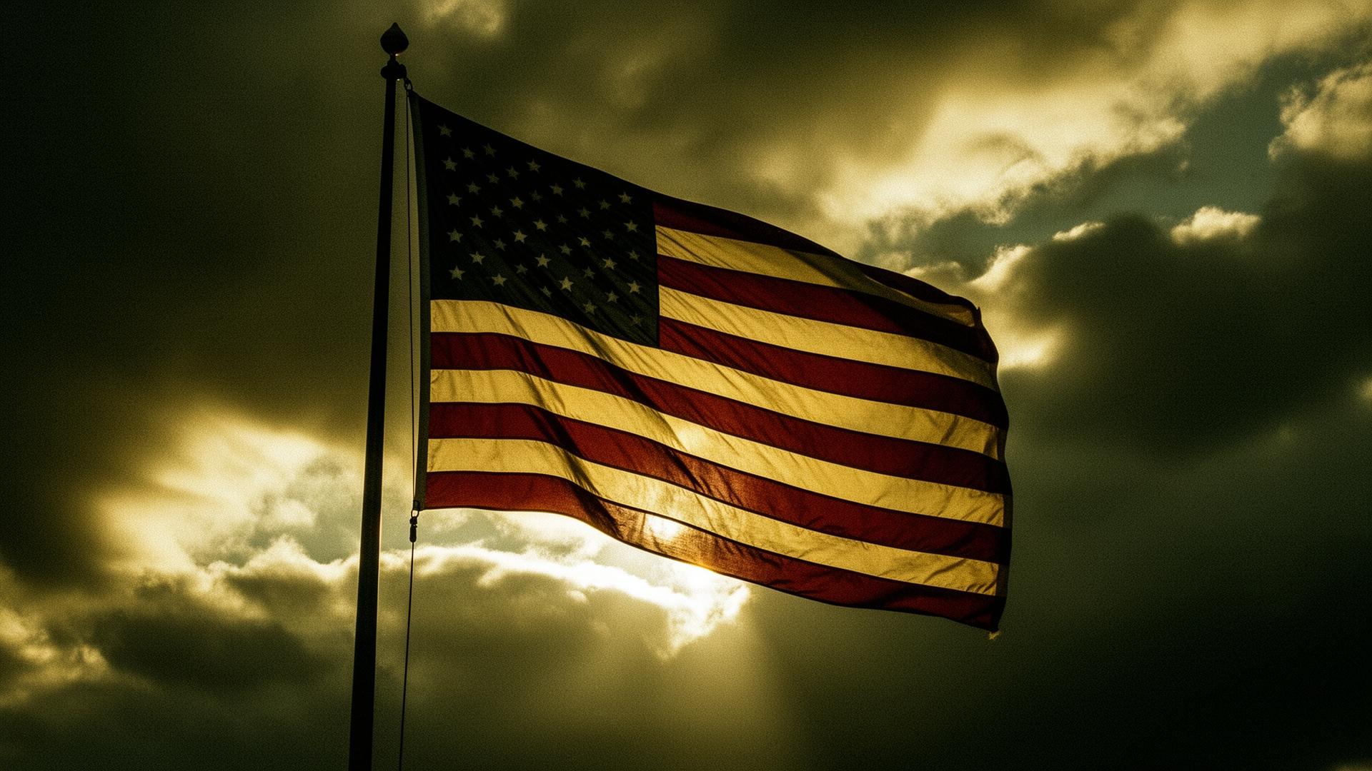 American flag at sunset